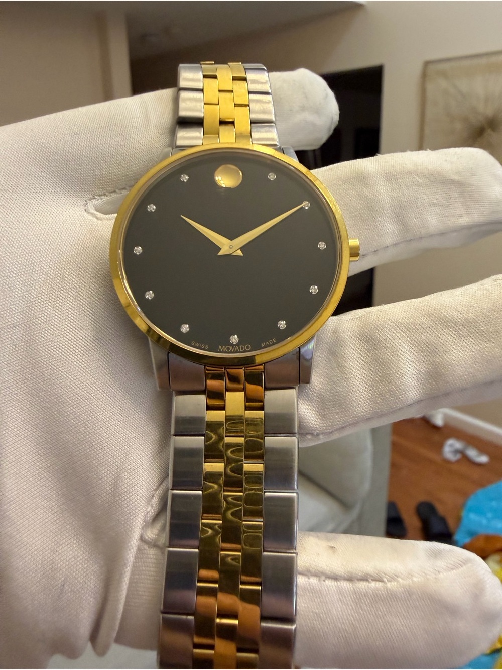 Movado Museum Classic 07.1.19.1462 Men's Diamond Black Dial Two-Tone Watch 7" - Picture 7 of 16